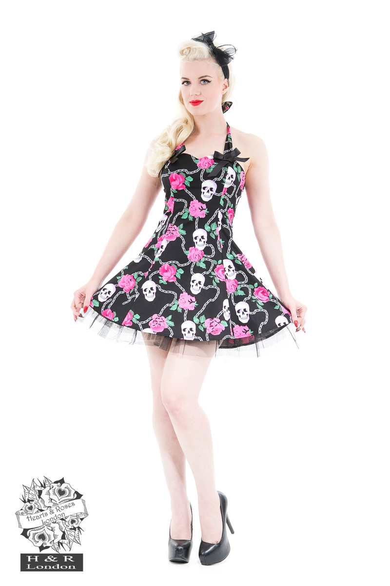 White Skull Pink Rose Dress